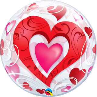 Folienballon Love Red Hearts und Filigree Single Bubble