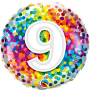 Folienballon Zahl 9 Rainbow Confetti