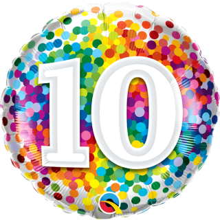 Folienballon Zahl 10 Rainbow Confetti