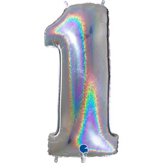 Folienballon Zahl 1 silber glitter holografic