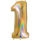 Folienballon Zahl 1 hellgold glitter holografic