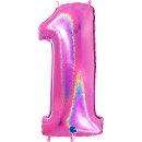 Folienballon Zahl 1 fuchsia glitter holografic