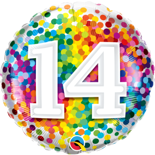 Folienballon Zahl 14 Rainbow Confetti