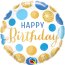 Folienballon Birthday Blue & Gold Dots