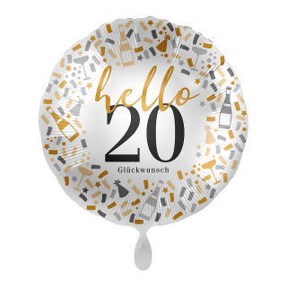 Folienballon Zahl 20 hello Glückwunsch