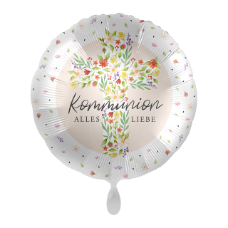 Folienballon Kommunion Alles Liebe Blumenkreuz