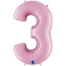 Folienballon Zahl 3 rosa pastell