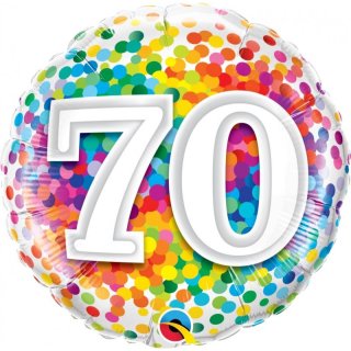 Folienballon Zahl 70 Rainbow Confetti