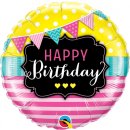 Folienballon Birthday Pennants und Pink Stripes
