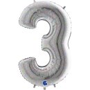 Folienballon Zahl 3 silber holografic*