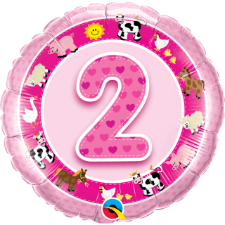 Folienballon Zahl 2 Pink Farm Animals*
