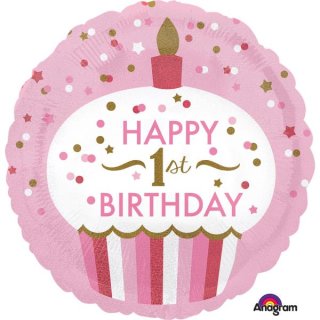 Folienballon Cupcake 1st Birthday Girl holographic