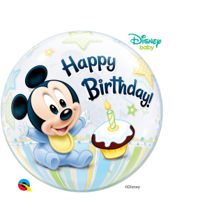 Folienballon Mickey 1st Birthday Single Bubble