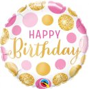 Folienballon Happy Birthday pink & gold Dots