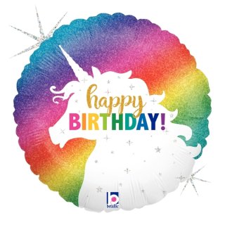 Folienballon Geburtstag Einhorn Happy Birthday glitter