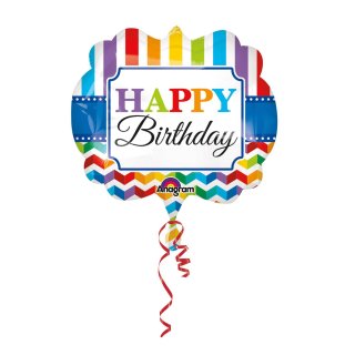 Folienballon Birthday Bright Stripe & Chevron