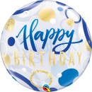 Folienballon Blue und Gold Dots Birthday Single Bubble