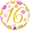 Folienballon Zahl 16 Pink &amp; Gold Dots