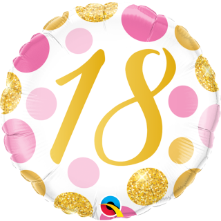 Folienballon Zahl 18 pink & gold Dots
